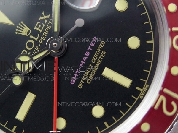 Vintage GMT Master 6542 Blue/Red Bezel B12 Black Dial Style02 on SS Bracelet A2836 – Bild 5