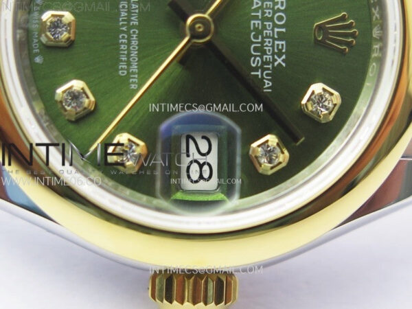 Datejust 28mm 279173 Smooth Bezel SS/YG APSF Best Edition Green Dial Crystals Markers on Jubilee Bracelet NH05 – Bild 5