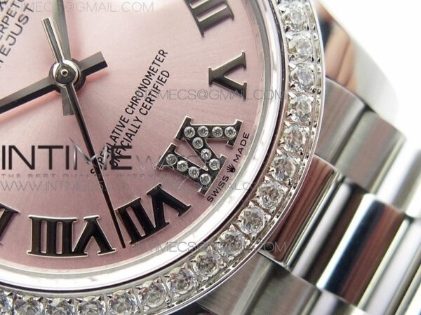 Datejust 31mm 278275 SS Crystals bezel BP Best Edition Pink Roman Markers Dial(@6 Crystal Marker) on SS President Bracelet – Bild 5