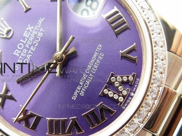Datejust 31mm 278275 RG Dia Bezel BP Best Edition Purple Roman Markers Dial @6 Dia on RG President Bracelet – Bild 5