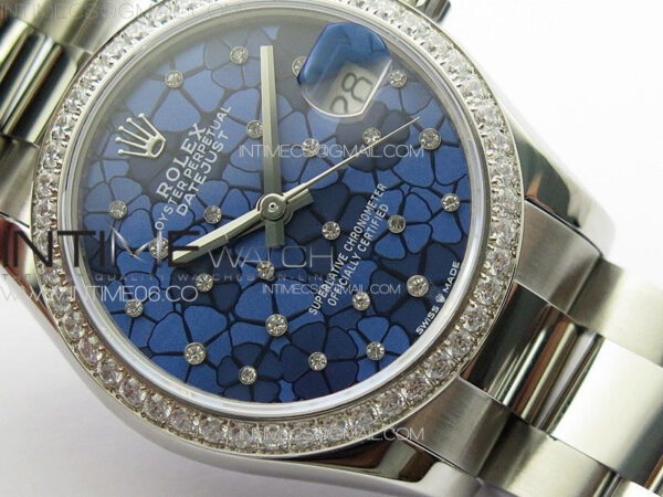 DateJust 31mm 72610 Crystals Bezel SS APSF Best Edition Blue Flowers Crystals Dial on Oyster Bracelet A2824 – Bild 5