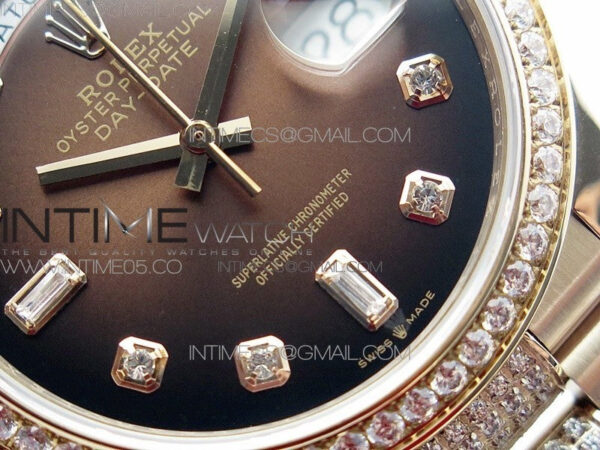 Day-Date 36 128235 RG/Crystal BP Best Edition Brown Crystal Marker Dial on RG President Bracelet A2836 – Bild 6