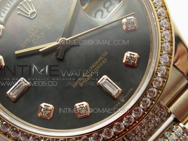 Day-Date 36 128235 RG/Crystal BP Best Edition Black MOP Crystal Markers Dial on RG President Bracelet A2836 – Bild 5
