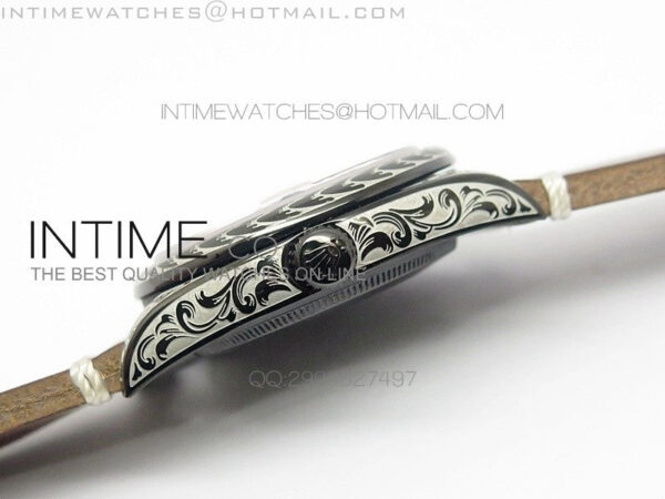 Datejust Engraved DLC Case Red dial on Brown Leather Strap – Bild 5