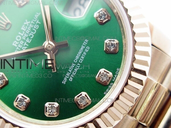 DateJust 28mm RG Diamond Bezel BP Best Edition Green Dial on RG Bracelet ETA2671 – Bild 5