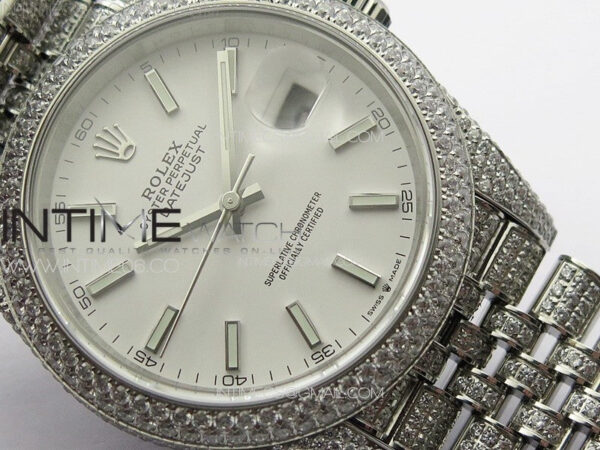 DateJust 41 126334 Full Paved Diamonds BP Best Edition White Dial Sticks Markers on Jubilee Bracelet A2824 – Bild 5