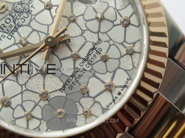 DateJust 31mm 278274 904L SS/RG GMF Best Edition Silver Flowers Crystals Dial on 904L SS/RG Oyster Bracelet A2824 – Bild 4