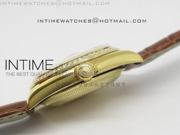 DayDate YG 36mm Gold Dial Diamond Bezel On Leather Strap – Bild 5