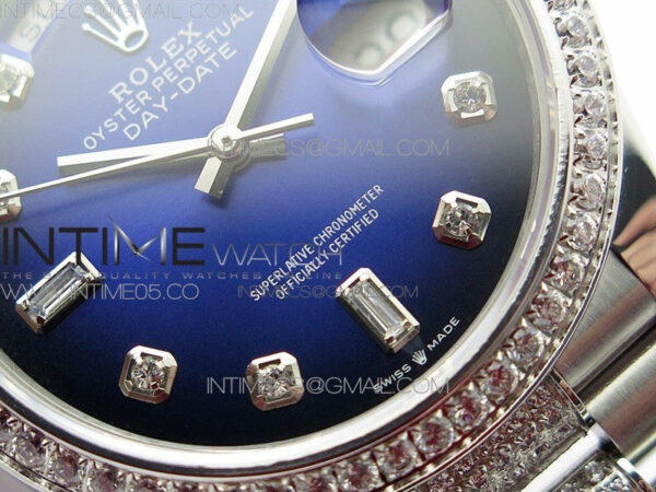 Day-Date 36 128239 SS/Crystal BP Best Edition Blue Crystal Markers Dial on SS President Bracelet A2836 – Bild 5