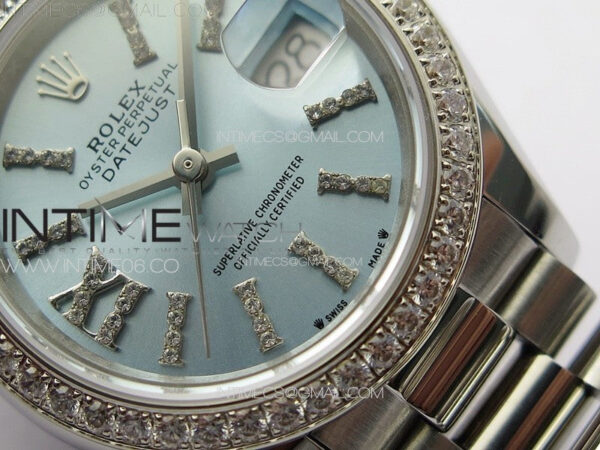 Datejust 28mm 279179 SS/Crystals APSF Best Edition Ice Blue Dial Sticks Crystals Markers on SS President Bracelet NH05 – Bild 5