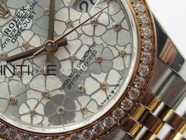 DateJust 31mm 278274 904L SS/RG Crystals Bezel GMF Best Edition Silver Flowers Crystals Dial on 904L SS/RG Jubilee Bracelet A2824 – Bild 5