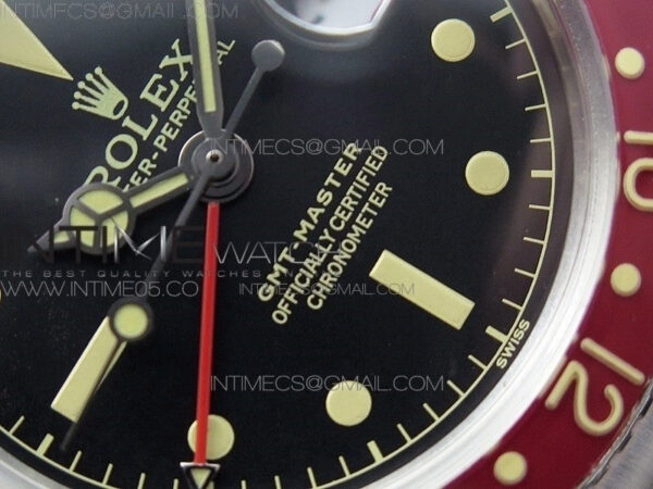 Vintage GMT Master 6542 Blue/Red Bezel B12 Black Dial Style03 on SS Bracelet A2836 – Bild 5