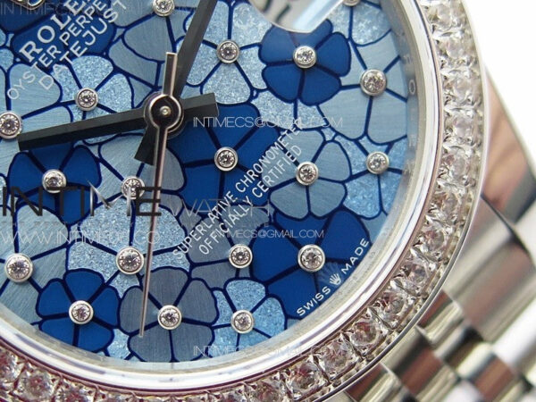 DateJust 31mm 278274 904L SS/Crystals Bezel GMF Best Edition Blue Flowers Crystals Dial on 904L Jubilee Bracelet A2824 – Bild 5