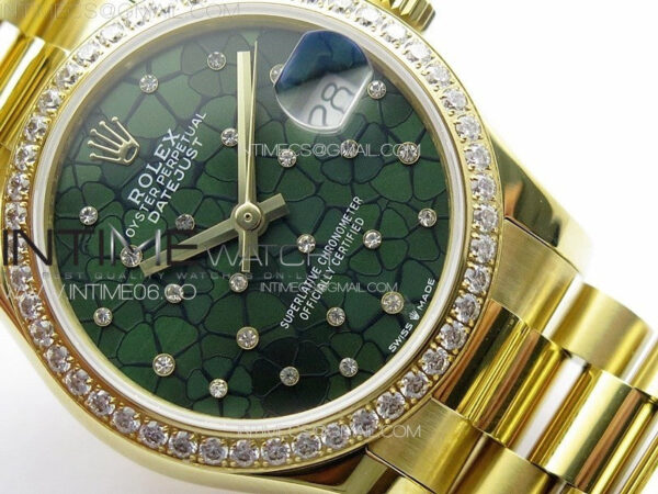 DateJust 31mm YG APSF Best Edition Green Flowers Crystals Dial on President Bracelet A2824 – Bild 5