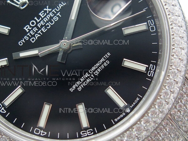 DateJust 41 126334 904 Full Paved Diamonds BP Best Edition Black Dial Sticks Markers on Oyster Bracelet A2824 – Bild 5