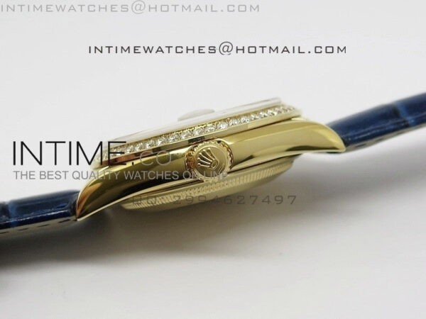 DayDate YG 36mm Blue Dial Diamond Bezel On Leather Strap – Bild 5