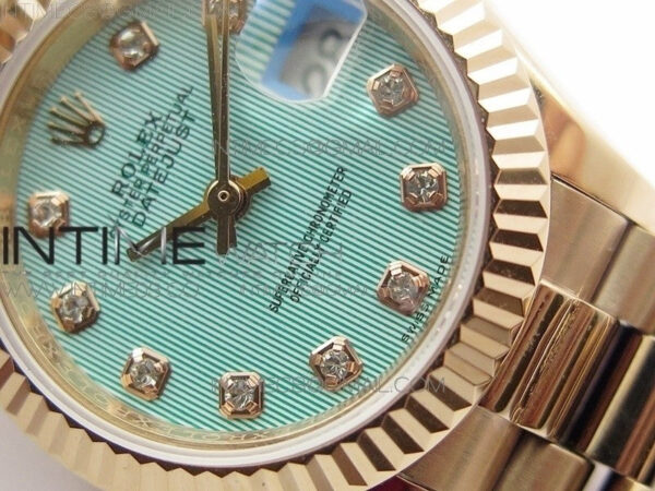 DateJust 28mm RG Diamond Bezel BP Best Edition Ice blue textured Dial on RG Bracelet ETA2671 – Bild 5
