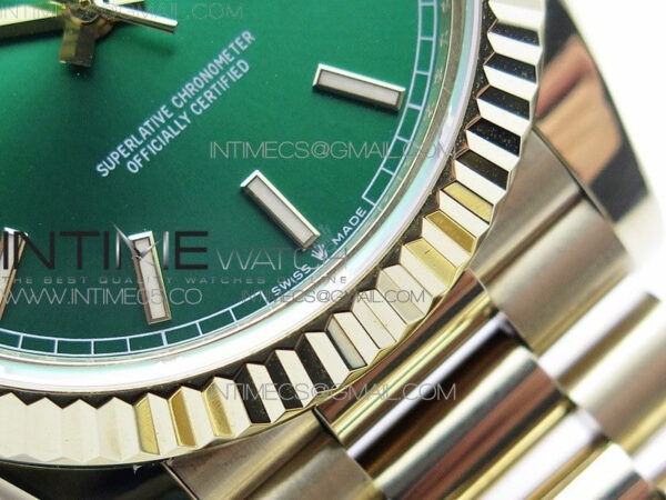 Day-Date 40mm 228239 BP New Dial Version 904 YG  Green Stick Markers Dial on YG President Bracelet A2836 – Bild 4