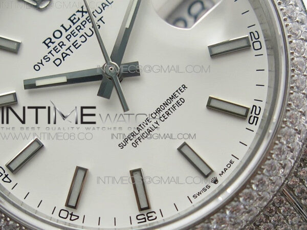 DateJust 41 126334 904 Full Paved Diamonds BP Best Edition White Dial Sticks Markers on Oyster Bracelet A2824 – Bild 5
