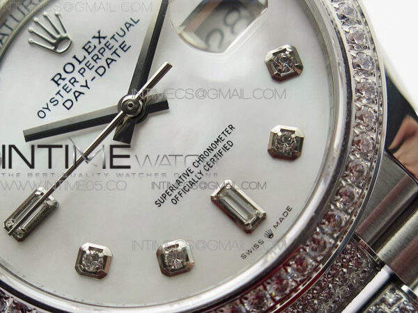 Day-Date 36 128239 SS/Crystal BP Best Edition White MOP Crystal Markers Dial on SS President Bracelet A2836 – Bild 5