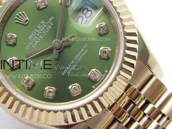 Datejust 28mm 279179 RG APSF Best Edition Green Dial Crystals Markers on SS Jubilee Bracelet NH05 – Bild 5