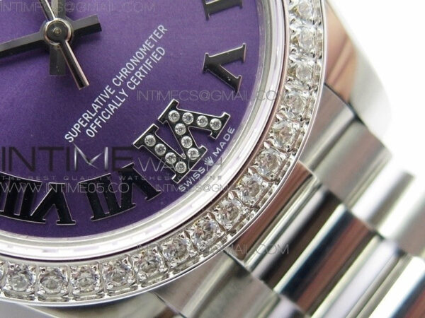Datejust 31mm 278275 SS Crystals bezel BP Best Edition Purple Roman Markers Dial(@6 Crystal Marker) on SS President Bracelet – Bild 4