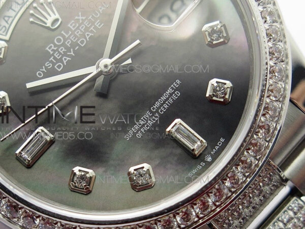 Day-Date 36 128239 SS/Crystal BP Best Edition Black MOP Crystal Markers Dial on SS President Bracelet A2836 – Bild 5