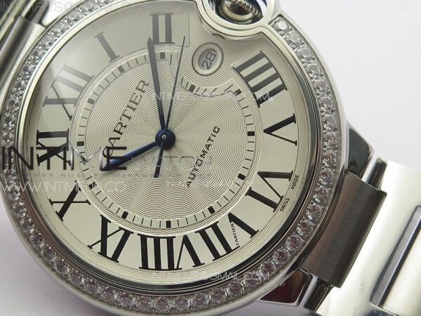 Ballon Bleu 42mm Diamonds Bezel SS K3F 1:1 Best Edition White Texture Dial on SS Bracelet A2824 – Bild 5