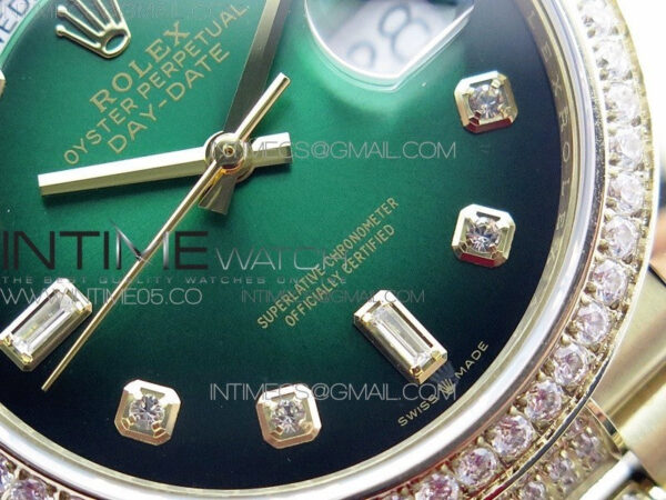 Day-Date 36 128235 YG/Crystal BP Best Edition Green Crystal Marker Dial on YG President Bracelet A2836 – Bild 5