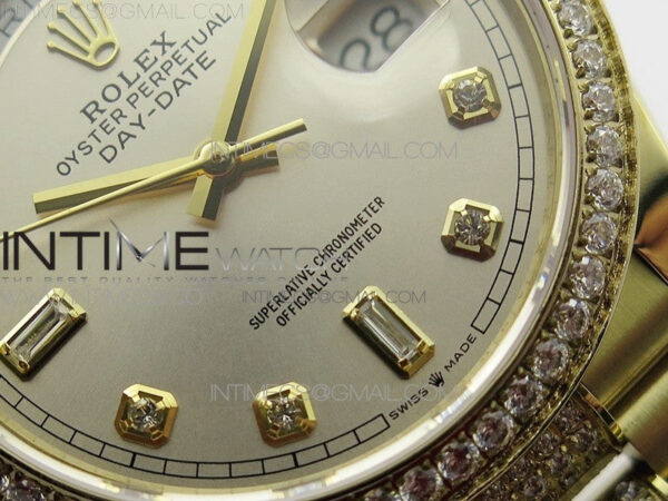 Day-Date 36 128235 YG/Crystal BP Best Edition Silver Crystal Marker Dial on YG President Bracelet A2836 – Bild 5