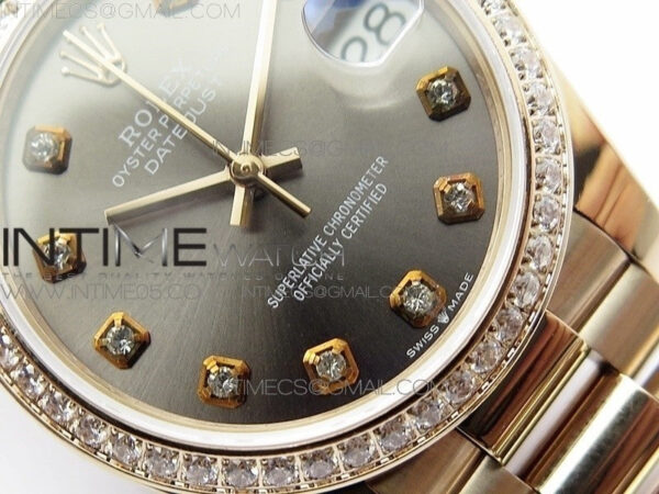 Datejust 31mm 278275 RG Dia Bezel BP Best Edition Gray Crystal Markers Dial on RG President Bracelet – Bild 5