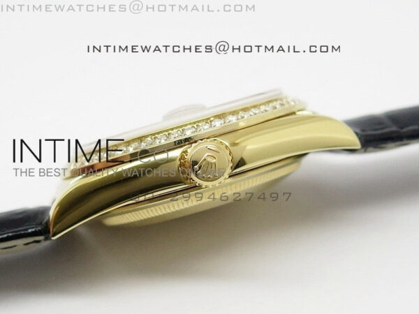 DayDate YG 36mm Slier Gray Dial Diamond Bezel On Leather Strap – Bild 5