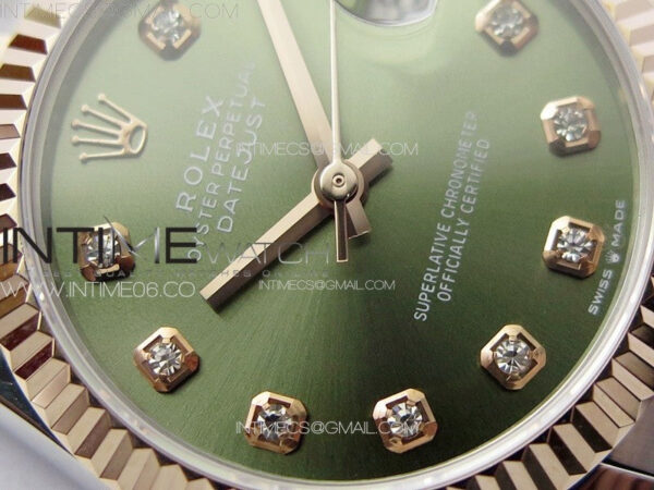 DateJust 31mm 72610 SS/RG APSF Best Edition Green Dial Crystals Markers on Oyster Bracelet A2824 – Bild 6
