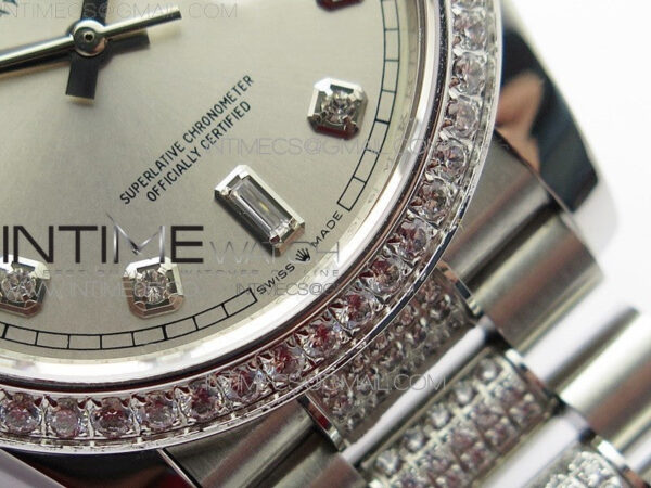 Day-Date 36 128239 SS/Crystal BP Best Edition Silver Crystal Markers Dial on SS President Bracelet A2836 – Bild 6