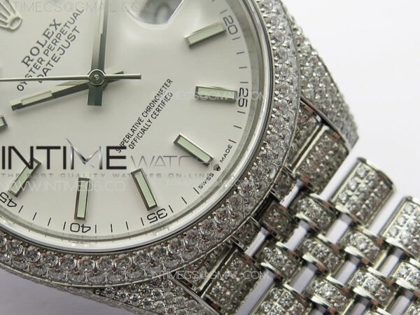 DateJust 41 126334 Full Paved Diamonds BP Best Edition White Dial Sticks Markers on Jubilee Bracelet A2824 – Bild 6