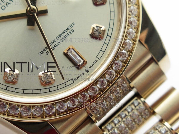 Day-Date 36 128235 RG/Crystal BP Best Edition Silver Crystal Marker Dial on RG President Bracelet A2836 – Bild 6