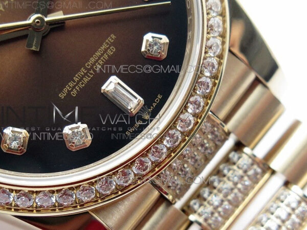 Day-Date 36 128235 RG/Crystal BP Best Edition Brown Crystal Marker Dial on RG President Bracelet A2836 – Bild 5
