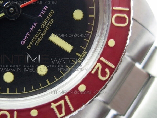 Vintage GMT Master 6542 Black/Red Bezel B12 Black Dial on SS Bracelet A2836 – Bild 7