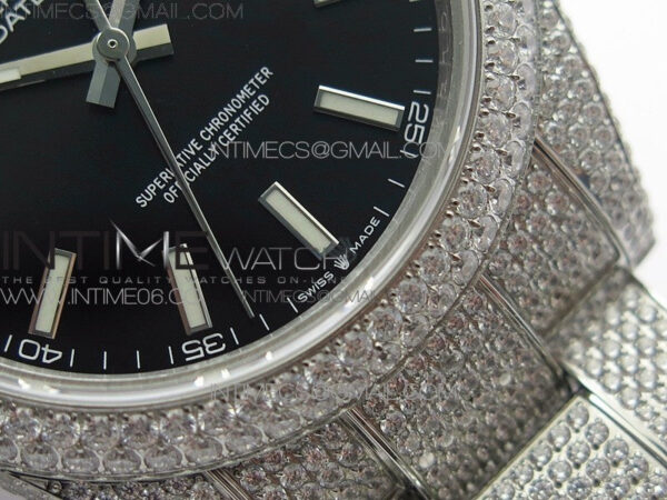 DateJust 41 126334 904 Full Paved Diamonds BP Best Edition Black Dial Sticks Markers on Oyster Bracelet A2824 – Bild 6