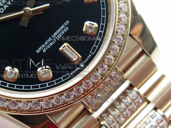 Day-Date 36 128235 RG/Crystal BP Best Edition Black Crystal Marker Dial on RG President Bracelet A2836 – Bild 6
