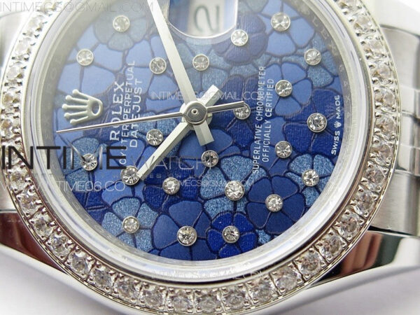 Datejust 28mm 279179 SS/Crystals APSF Best Edition Blue Flowers Dial on SS Jubilee Bracelet NH05 – Bild 6