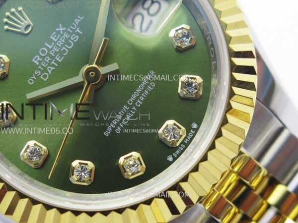 Datejust 28mm 279173 SS/YG APSF Best Edition Green Dial Crystals Markers on Jubilee Bracelet NH05 – Bild 6