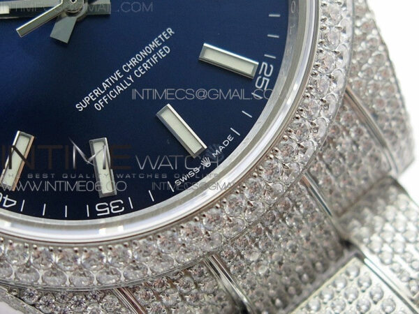 DateJust 41 126334 904 Full Paved Diamonds BP Best Edition Blue Dial Sticks Markers on Oyster Bracelet A2824 – Bild 6