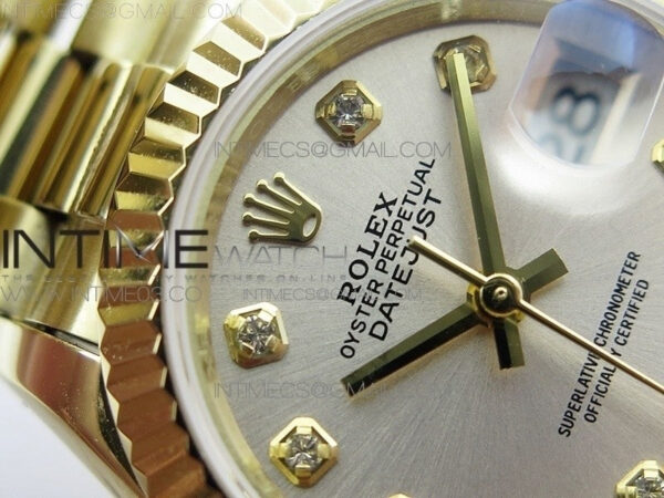DateJust 28mm YG Diamond Bezel BP Best Edition White Silver Dial on YG Bracelet ETA2671 – Bild 6