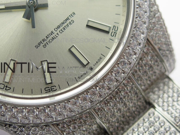 DateJust 41 126334 904 Full Paved Diamonds BP Best Edition Silver Dial Sticks Markers on Oyster Bracelet A2824 – Bild 6