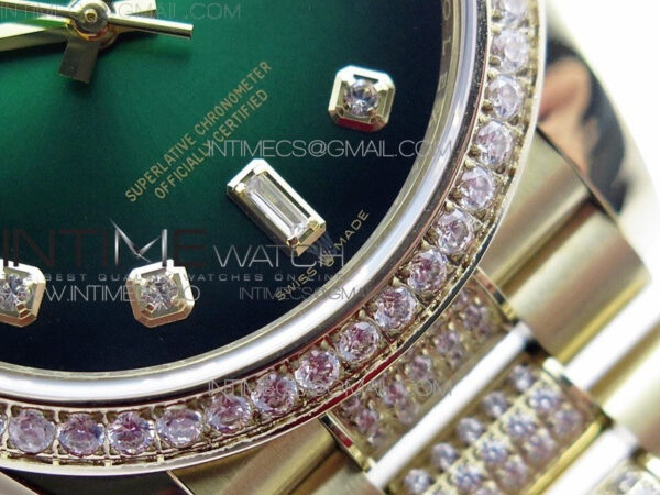 Day-Date 36 128235 YG/Crystal BP Best Edition Green Crystal Marker Dial on YG President Bracelet A2836 – Bild 6