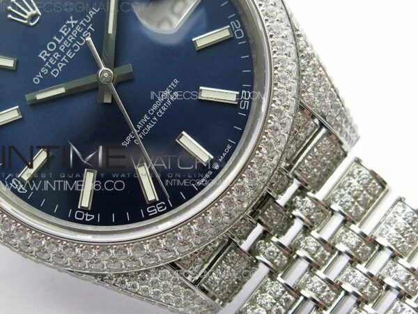 DateJust 41 126334 Full Paved Diamonds BP Best Edition Blue Dial Sticks Markers on Jubilee Bracelet A2824 – Bild 6