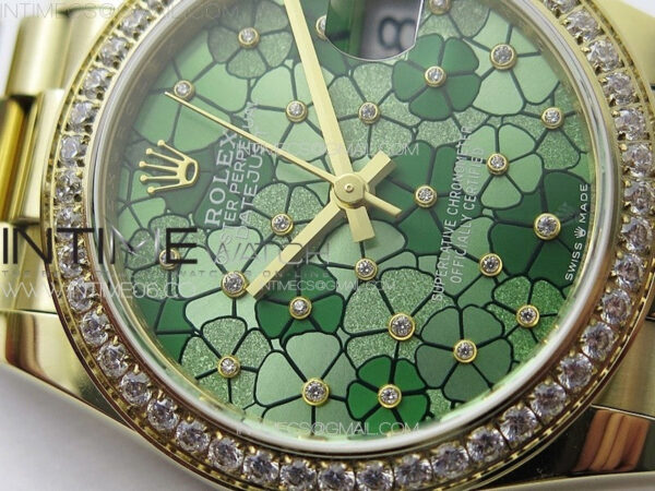 DateJust 31mm 278274 YG Crystals Bezel GMF Best Edition Green Flowers Crystals Dial on YG President Bracelet A2824 – Bild 6