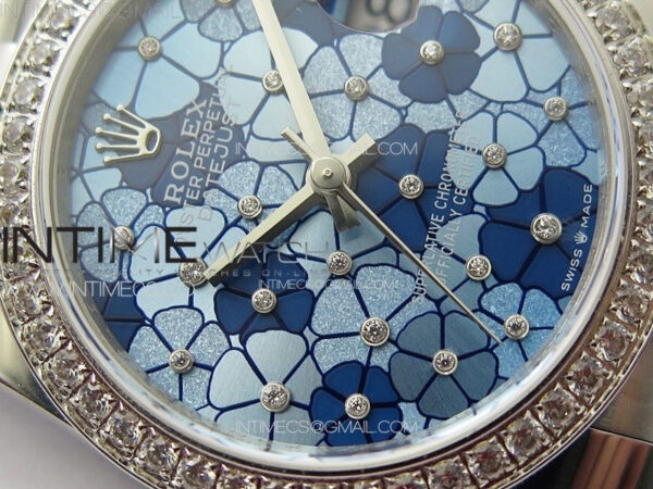 DateJust 31mm 278274 904L SS/Crystals Bezel GMF Best Edition Blue Flowers Crystals Dial on 904L President Bracelet A2824 – Bild 6