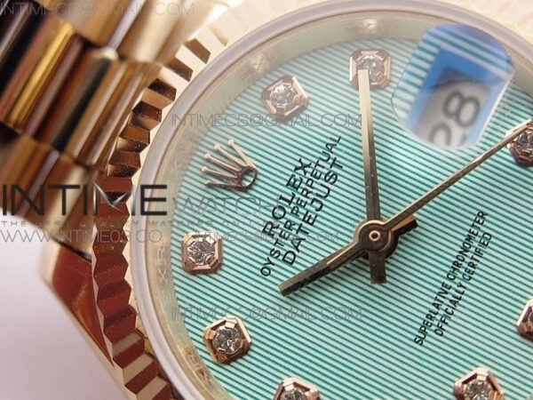 DateJust 28mm RG Diamond Bezel BP Best Edition Ice blue textured Dial on RG Bracelet ETA2671 – Bild 6